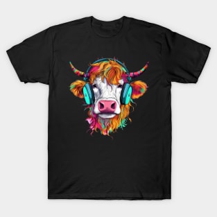 Retro Cow with Headphones #4 T-Shirt